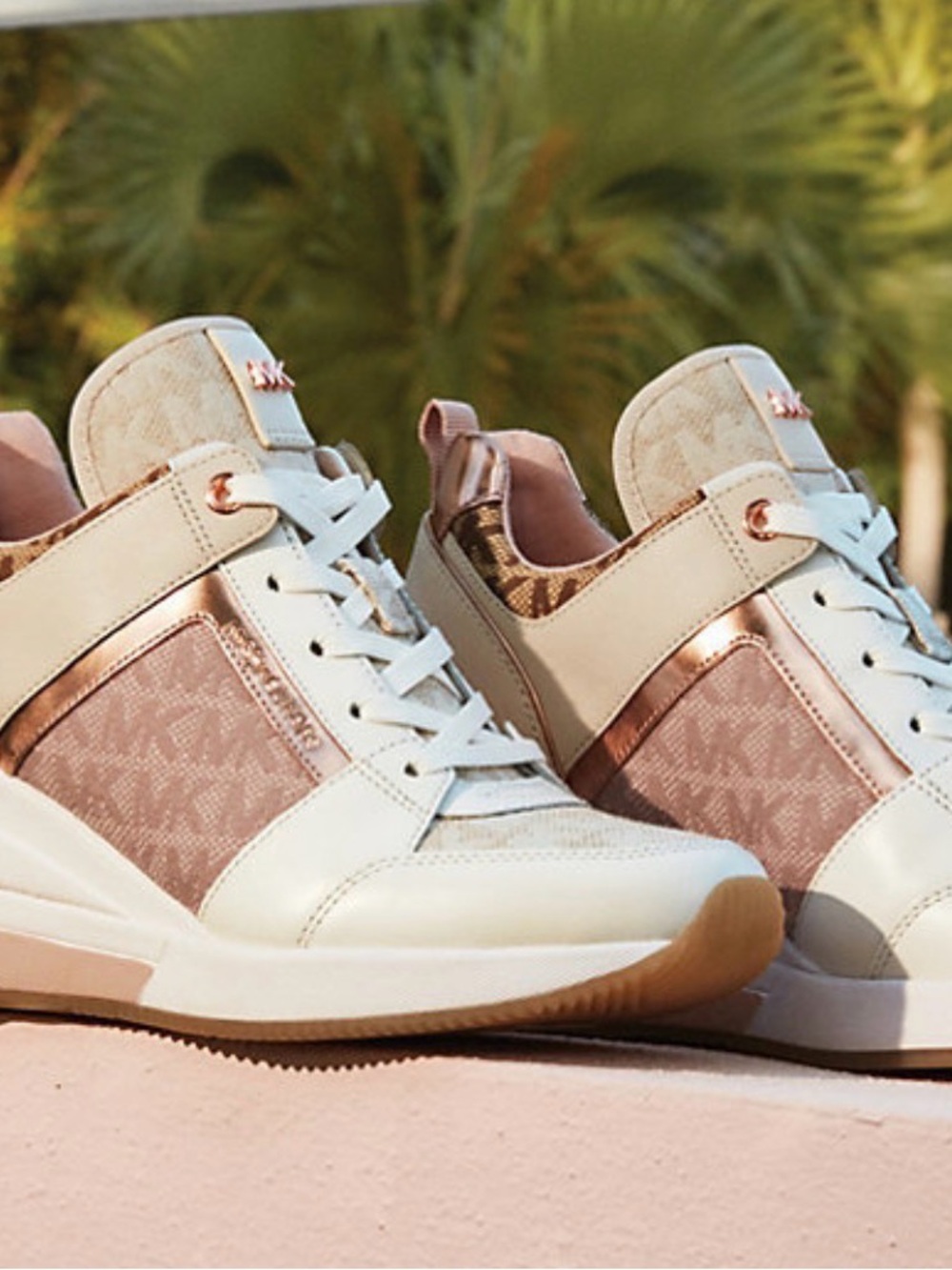 MICHAEL KORS Cream and Rose Gold Platform Lace-Up Sneakers